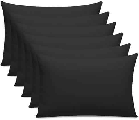 Lazzaro 300 Thread Count Egyptian Cotton Pillow Cases 6 Pack Hotel Quality Black Pillow Covers With Envelope Closure