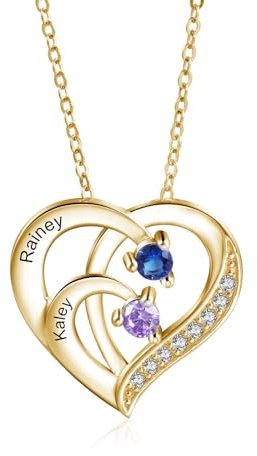 Jeweidea Personalisierte 925 Sterlingsilber Namenshalskette Damen Herz-Halskette mit Gravur Anhänger mit Geburtsstein Geschenk für Mama, Oma, Ehefrau Weihnachten Muttertag