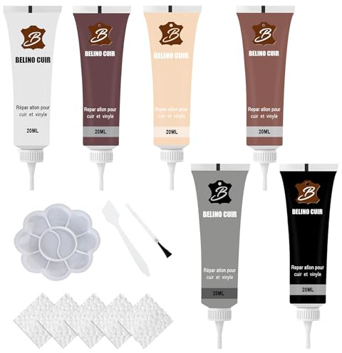 Cuero Liquido Reparador, 6 Piezas Colores de Crema de Reparación para Cuero, Incluye Pincel y Paleta, para Asientos de Coche, Sofás, Zapatos y Chaquetas de Cuero, Kit de Reparación de Cuero Líquido