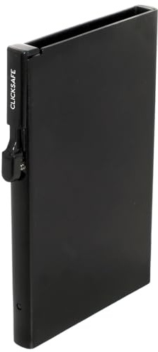 ClickSafe 955000 Tresor Slim, Kartenhalter aus Aluminium, Cardholder bietet Platz für bis zu 6 Karten, Slim Wallet, Click-Mechanismus, Kartenetui mit RFID Schutz, ca. 9,7 x 6,4 x 0,9 cm, Schwarz