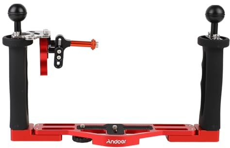 Zhjvihx Dual-Griff-Kamera-Tauchgerät, Unterwasser-Tray-Stabilisator aus Aluminiumlegierung mit Einstellbarer Griffposition und Erweiterbarem Dual-Kugelkopf, für DSLR-Kamera