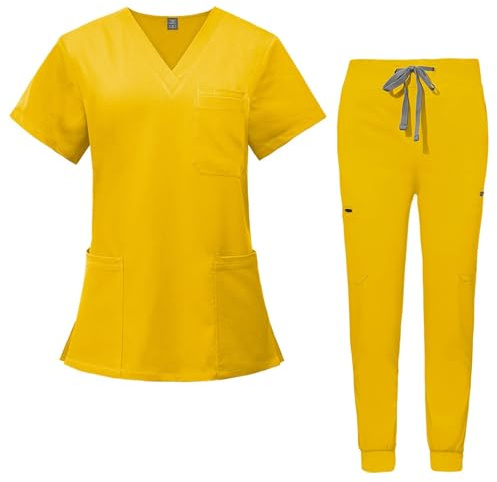 Uniform Scrubs Set for Women Professional Durable V Neck Comfortable Tops and Pants with Pockets Work Clothing Nurse Elastic Healthcare Hospital Workwear for Beauty Center