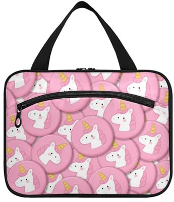 Trousse de toilette de voyage à suspendre avec crochet - Motif licornes de dessin animé - Rose, Licornes mignonnes de dessin animé rose, M, Décontracté
