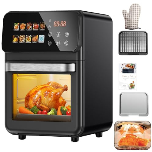 10L Forno friggitrice ad aria multifunzione: Essiccatore, Forno a convezione, 8 programmi preimpostati Touch Screen & Frittura, Arrosto, Essiccazione, Cottura al forno, Scongelamento