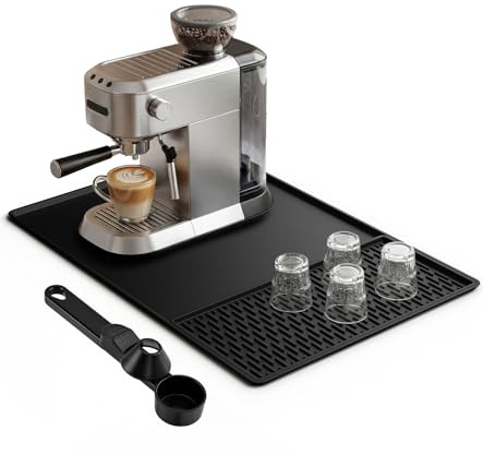 ​Silospire Kaffeemaschine Abtropfmatte aus Silikon, 2-in-1 Kaffeematte 60 x 40 cm, Hitzebeständig & Rutschfest, Schnelltrocknende Trockenmatte für Kaffeemaschine, Küche & Coffee Bar, Schwarz