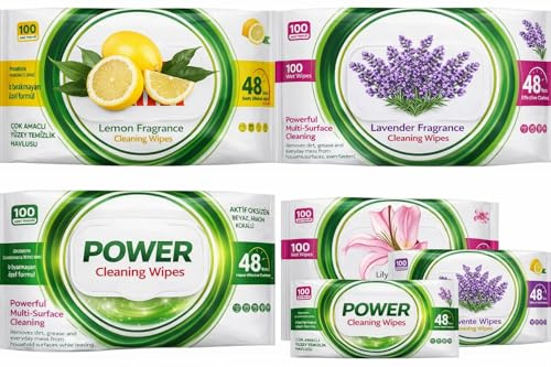 Multi-Surface Cleaning Wipes 2 Pack (200 Wipes) - Powerful Soap Scented Wet Wipes for Kitchen, Bathroom & Household Surfaces - Long-Lasting Fresh Clean (Lavendar)