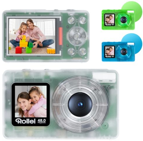 Rollei Macchina Fotografica 48MP 4K Compactline Pocket Clear Trasparente | Fotocamera Compatta con Zoom Digitale 18X Digital Camera con Doppio Schermo per Vlog Selfie Digicam per Bambini Principianti