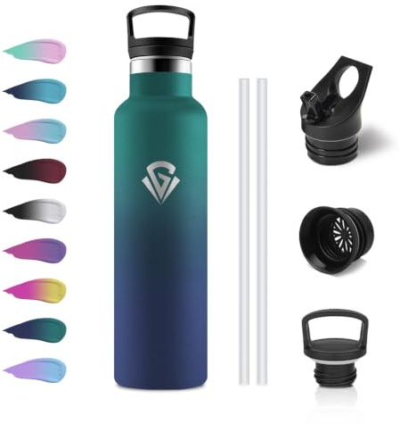 JAPORIA Botella Agua Termica 750ml, Garrafa Termica con Pajita, sin BPA, a Prueba de Fugas, Reutilizable, Termo Agua Fria para Escuela, Ciclismo, Campamento, Oficina, Viaje