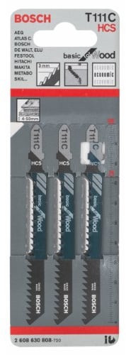 Bosch Professional 3 x Hojas de sierra de calar T 111 C Basic for Wood (para Madera blanda, corte recto, accesorios Sierra de calar)