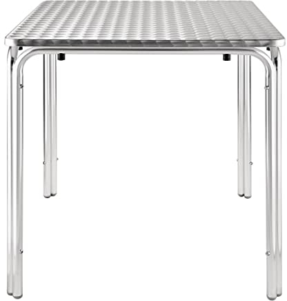 Bolero Stapelbarer quadratischer Tisch für den Innen- und Außenbereich Café Restaurant Bistro Terrassentisch 700mm, Aluminiumgestell, Edelstahlplatte, Abmessungen: 720(H) x 700(B) x 700(T)mm, U505