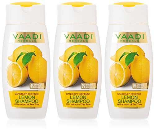 Vaadi Herbals Organic Dandruff Defense Lemon Shampoo With Tea Tree Extract - Hair Loss Treatment For Women Men 110 Ml X 3
