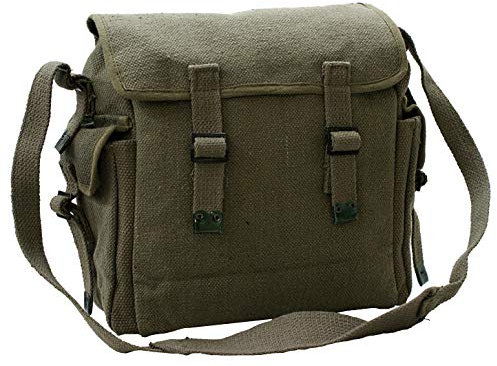Canvas Webbing Messenger Bag With Pockets (Olive)
