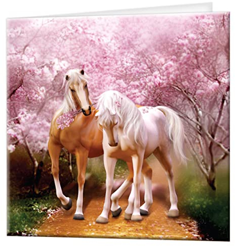 3D LiveLife-Grußkarte - Frühlingsliebe, bunte Pferde-linsenförmige 3D-Karte von Deluxebase, für jeden Anlass und jedes Alter. Originalvorlage lizenziert von der bekannten Künstlerin Carol Cavaloris