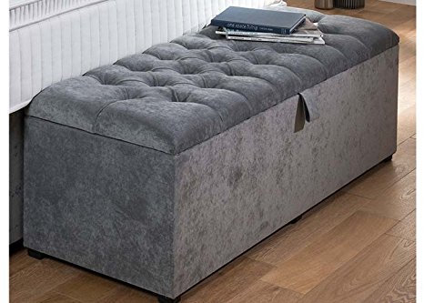 SLEEP ZONE new chesterfield large ottoman,storage box,toy box and footstool in chenille fabric with matching buttons (beige)