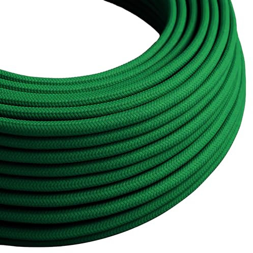 DC VOLTAGE Vintage 2 Core Twisted Electrical Cable 5m Black & White Antique Braided Lighting Wire, Flexible Fabric Woven Cord for Lamps, Bulb Holders, DIY Light Fittings (Green 2Core)
