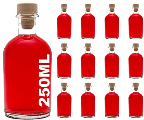 casavetro 12 x 250 Bouteilles en Verre vides 250 ML-couvercles en liège réutilisables Rechargeables-étanche à L'Air pour Sloe Gin Huile Bière Cidre Soda Vodka et Eau (12 x 250 ML)