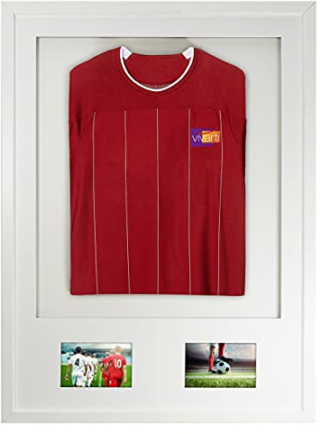 Vivarti DIY Junior 3D Mounted + Double Aperture Sports Shirt Display Frame for Football Shirt, Rugby Shirt, Band T-Shirt Shadow Box - A1 59.4 x 84cm - White Frame, White Mount, White Backing Card