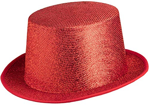 dressforfun 901029 Unisex Glitzer Zylinder Show Hut, nach oben gewölbte Krempe, stabile Form - diverse Farben - (rot | Nr. 304584)