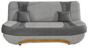 Sofa mit Schlaffunktion und Bettkasten, Couch für Wohnzimmer, Schlafsofa Federkern Sofagarnitur Polstersofa Wohnlandschaft mit Bettfunktion - Feba (Hellgrau + Dunkelgrau (Sawana 21 + Sawana 05))