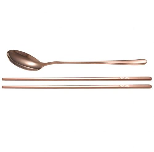 VIFER 1 Juego de Palillos Y Cucharas de Acero Inoxidable Con Cuchara de Color Dorado/Rosa Juego de Vajilla Estilo Coreano(Color Rosa)