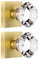 HIEMEY 2 Pack Satin Brass Dummy Door Knob Set, Clear Glass Crystal Inactive Door Knobs Interior, Hall and Closet Square Gold Diamond Shape Door Knobs Kit BS-009