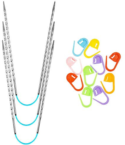 addi FlexiFlips Quadratische, ergonomische Stricknadeln, 2,25 mm, DPN, strukturierte Oberfläche, abgerundete Kanten, lange, spitz zulaufende, scharfe Spitzen mit 10 bunten Maschenmarkierern, 3 Stück