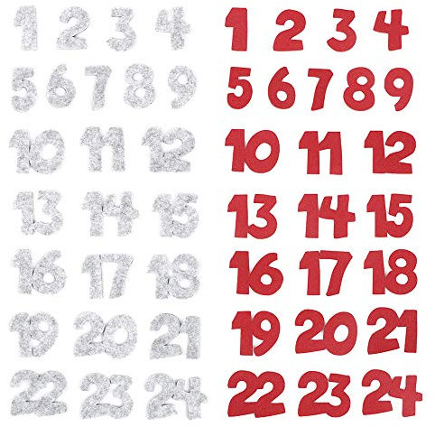 2 Set Filz Adventskalender Weihnachten Zahlen 1-24 Sticker Aufkleber Weihnachtskalender Adventskalender Nummern Adventszahlen Zahlen 1-24 Filz Zum Basteln (Rot-Grau in Zahlen)