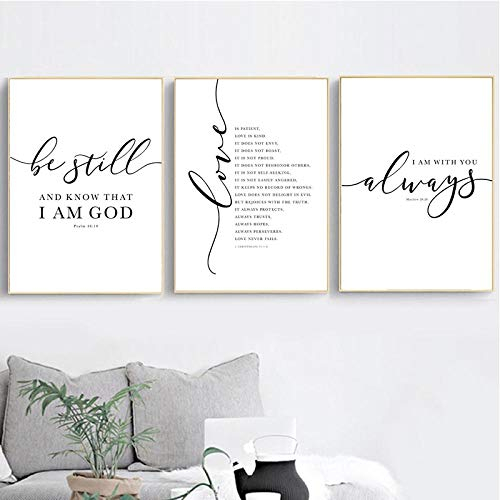 WANGHH Christliche Bibel Vers Zitat Poster und Drucke Schwarz Weiß Wandbilder Schrift Christus Wandkunst Leinwand Malerei Home Decor- 40x60cmx3 ungerahmt