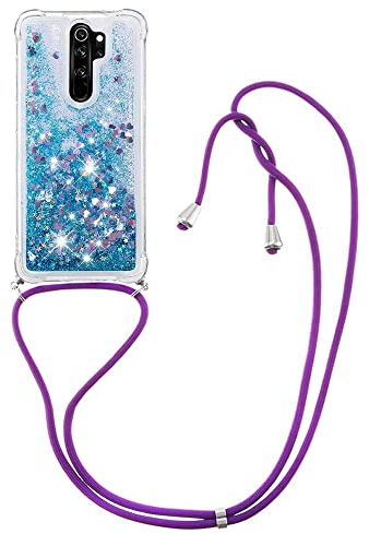 MRSTER Xiaomi Redmi Note 8 Pro Hülle mit Umhängeband, Silikon TPU Glitzer Handyhülle mit Umhängen Tasche für Xiaomi Redmi Note 8 Pro. LP Love Blau
