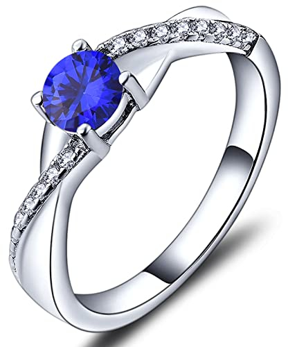 YL Verlobungsring Ehering 925 Sterling Silber mit 5MM Spinellblau September Geburtsstein Unendlichkeit Ring Solitärring für Damen(Größe 58)