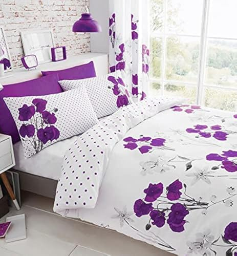 Set copripiumino per letto singolo, motivo papavero viola