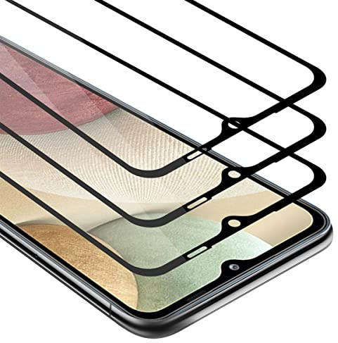 Cadorabo 3x Vollbild Panzer Folie kompatibel mit Samsung Galaxy A12 / M12 - Schutzfolie in TRANSPARENT mit SCHWARZ - 3er Pack Gehärtetes (Tempered) Display-Schutzglas in 9H Härte mit 3D Touch