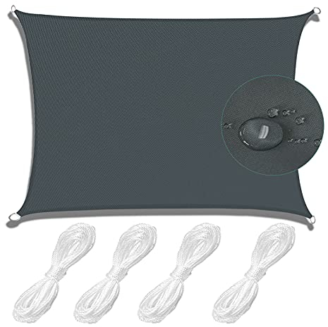 MEEYI Wasserdicht sonnensegel 4x8m mit Befestigungsseilen Wetterschutz wasserabweisend UV-Schutz aus reißfestem Polyester, wetterfest, Schattenspender Dunkelgrau
