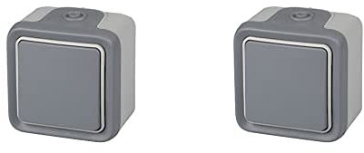 Legrand 191502 Plexo - Pulsador Estanco De Superficie, Resistente Al Agua (Ip55), Color Gris + 191501 Interruptor Conmutador Estanco De Superficie, Gris