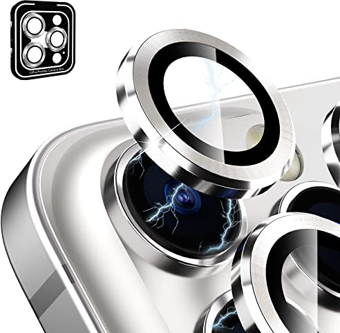 CloudValley Caméra Arrière Protecteur Compatible avec iPhone 13 Pro and iPhone 13 Pro Max, [Alliage d'aluminium], Couverture Complet & 9H Dureté Film de Protection Caméra Lentille, Argent