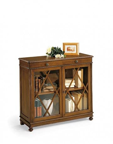 Mar.c.a. Design - Vetrinetta Arte Povera in Legno 110x40x100 cm - 2 Ante Vetro 2 Cassetti con Piedini Tondi Made in Italy