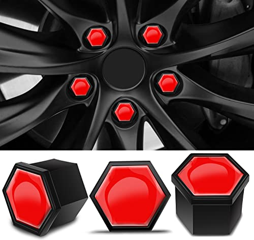 SkinoEu Kit de 20 pièces.16pcs - Couvre Ecrous de Roue, 4pcs - Bouchon Boulons de Verrouillage, avec Outil Demontage 17mm Rouge NB 2