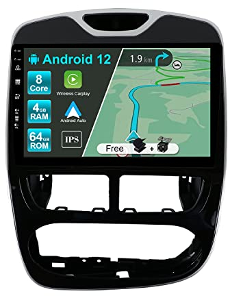 JOYX Android 12 Autoradio para Renault Clio (2013-2016) - [4G+64G] - Built-in DSP/Carplay/Android Auto - Gratis LED Cámara Mic - 10.1 Pulgada 2 DIN - Apoyo Dab 4G WLAN BT Volante 360-Cámara Fast-Boot