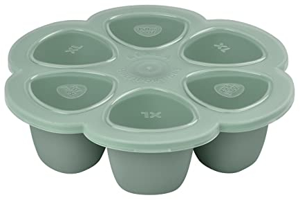 Béaba Multiportions Silicone de qualité premium, Résistance thermique extrême, Four et micro-onde, 6 alvéoles indépendantes, Couvercle hermétique, Fabriqué en Italie, Vert Sauge, 6 x 150 ml