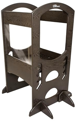 Little Partners Chef Series Learning Tower Toddler Tower Kitchen Stool, Adjustable Height Standing Helper Platform for Kids, Child Wooden Frame Counter Step-Up (Grey)