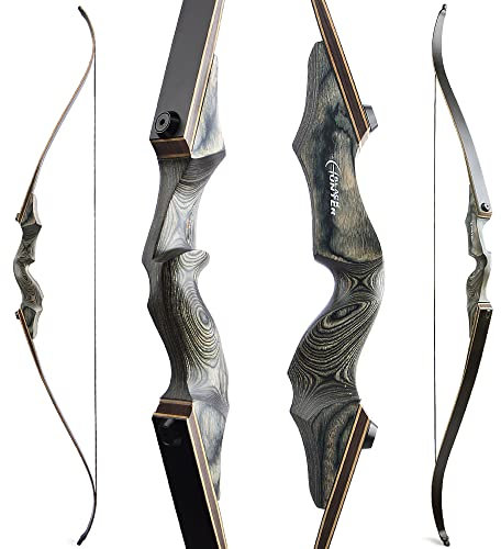 SHARROW 60 Zoll Bogenschießen Takedown Recurve Bogen und Pfeile Set Traditioneller Jagdbogen Erwachsener Holz Bogen Griff 20-60lbs Longbogen für Rechtshand Bogensport (45lbs, Schwarz)