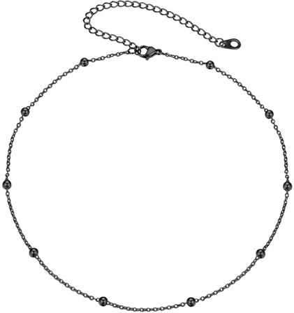FOCALOOK Collier Ras du Cou Chaîne Argent Femme Chaine Acier Inoxydable Fine Interbilles Courte de 35+9cm Ajustable Choker Women Bijou Cadeau pour Femmes