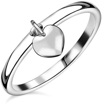 TJC Silver Heart Charm Band Ring for Women Ladies and Girls Shinny 925 Sterling Stamped High Gloss Plain Solid for Girlfriend/Wife/Mother Size V
