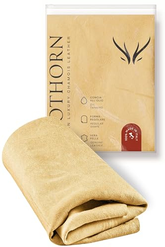 Clothorn® Pelle di Daino per Auto Professionale - Made in Italy - Panno per Pulizia, Asciugatura, Lucidatura (M - 44x30 cm)