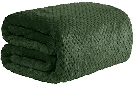 Dreamscene Fluffy Fleece Throw Blanket for Sofa, Soft Cosy Warm Honeycomb Waffle Blanket for Bed Lightweight Faux Fur Double Bed Throws, Forest Green - 150 x 200cm