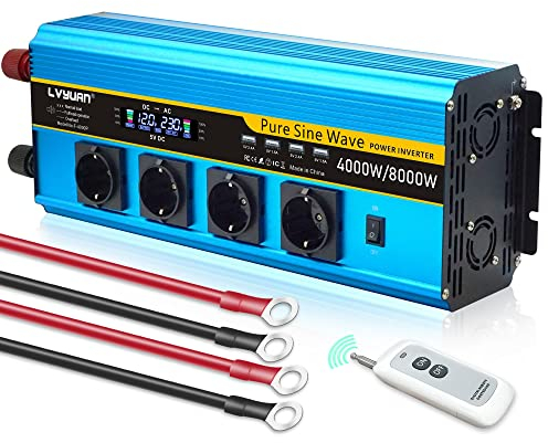 Wechselrichter 24V 230V Reiner Sinus 4000W /8000W Spannungswandler 4 Steckdosen und 4 USB LCD (mit Fernbedienung)