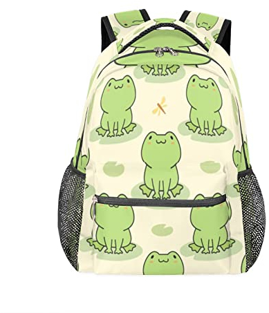QQIAEJIA Niedlicher Frosch-Rucksack, Schul-Büchertasche für Kinder, Männer, Frauen, Tier-Libellen-Rucksäcke, Büchertasche, Reisen, Wandern, Camping, Tagesrucksack