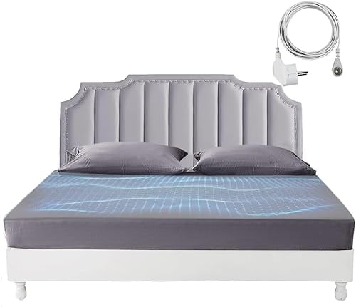 HUNAIGEE Erdungs-Spannbetttücher Erdungsbettlaken 135×200x25cm Erdungslaken mit EU Stecker leitfähig Erdungsmatte für Besseren Schlaf Erdung Bettlaken aus 95% Bio-Baumwolle mit 5% Silberfase Gray