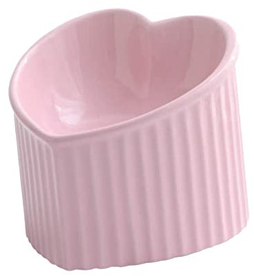 ＡＷＨＡＯ Ceramic Slanted Raised Cat Bowl Smooth Surface Heart-shaped Slanted Shallow Cat Dish Cat Kitten Small Dog Non-Slip Food Or Water Bowl, Pink