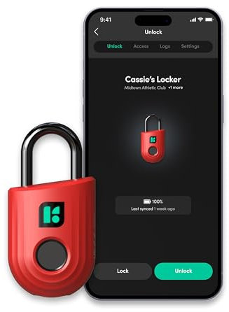 igloohome - Fingerprint Padlock for Gym Locker, High Security Smart Padlock, Digital Lock for Indoors and Outdoors, Safe with High Security, Bluetooth Equipped (Ruby Red)